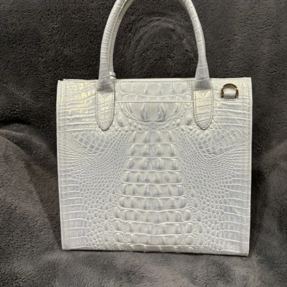 Brahmin Crocodile Caroline Leather Satchel Bag-White - Picture 3 of 7